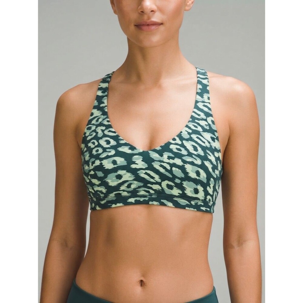 $45OFFLINE by Aerie Real Me Strappy Mesh M Sports Bra Green Leopard Animal Print